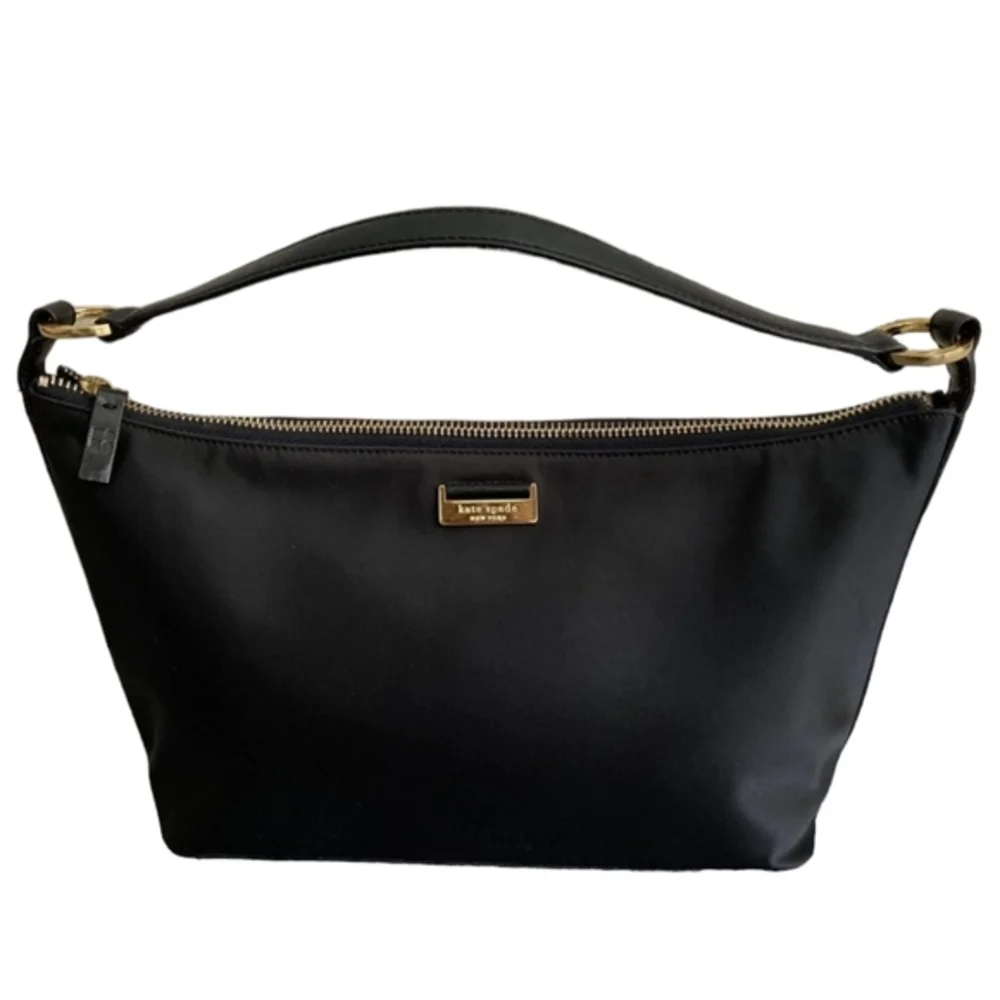 Kate Spade‎ Nylon/Leather Shoulder Purse With Gold Hardware  Black